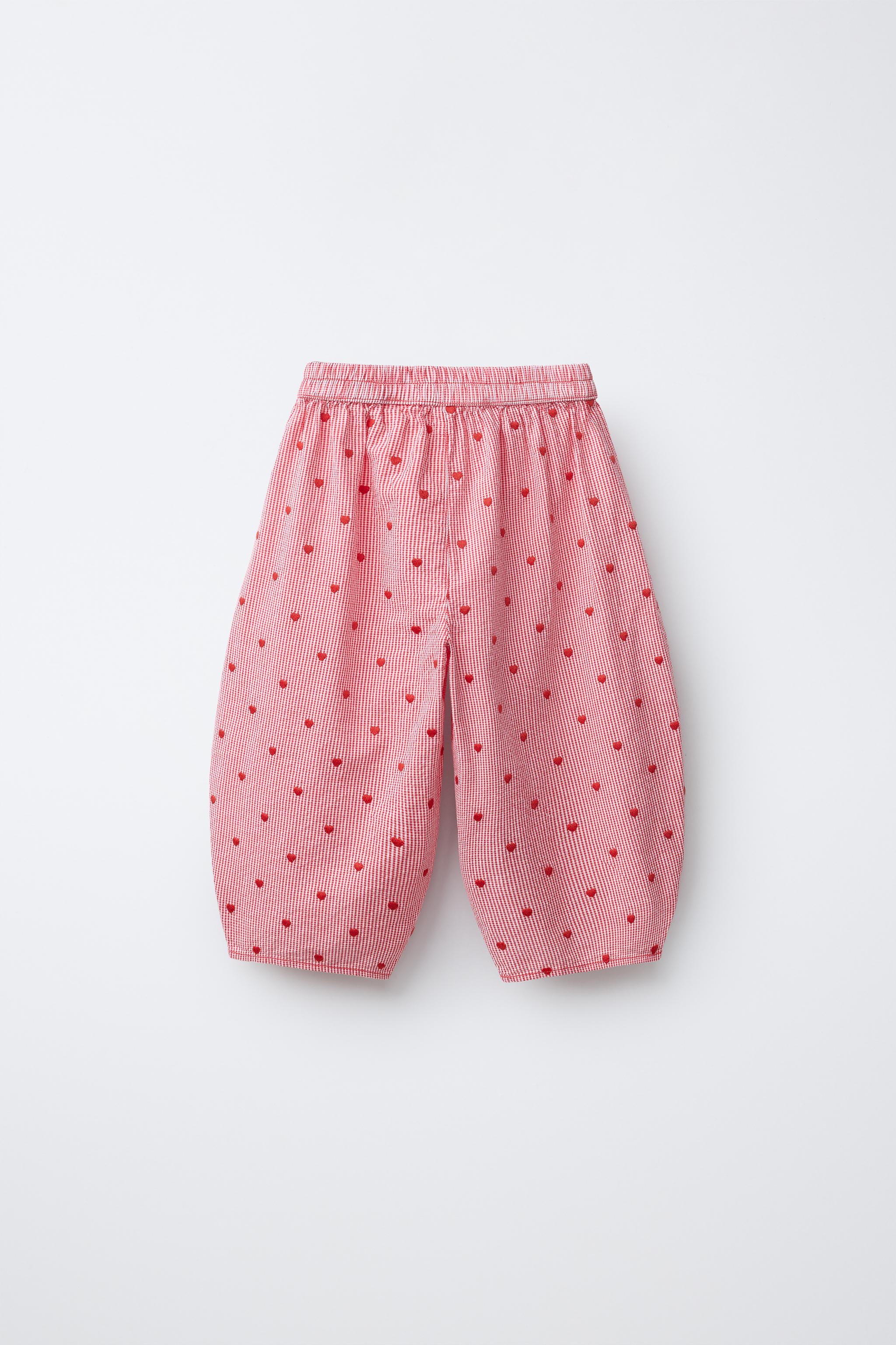 PANTALON BALLOON À CARREAUX CŒURS BRODÉS